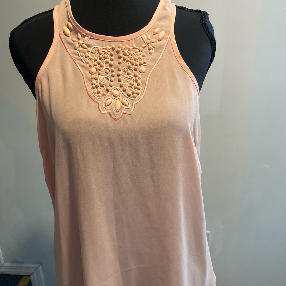 bebe Peach Embroidered Sleeveless Tank